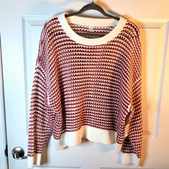 Old Navy Sweaters - OLD NAVY Open-Stitch Sweater, Red, White Stripe. New